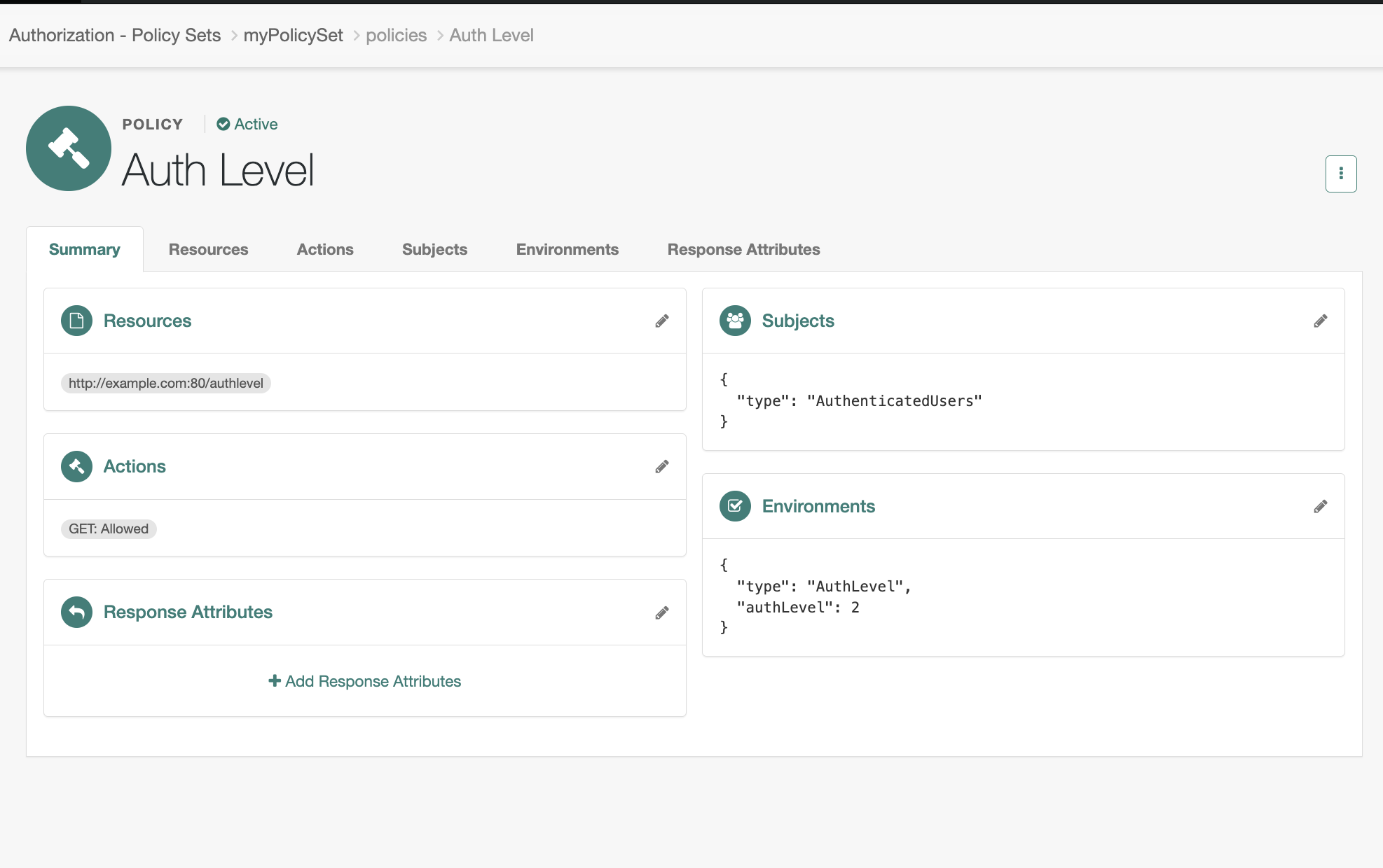 policy node authlevel policy