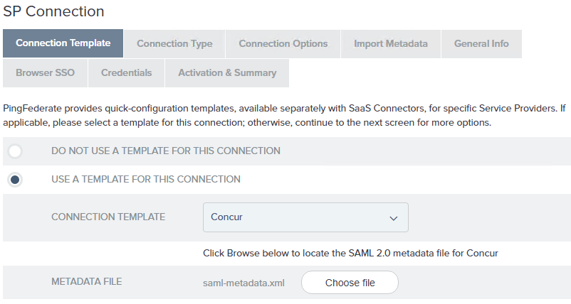 An image of the Connection Template screen.