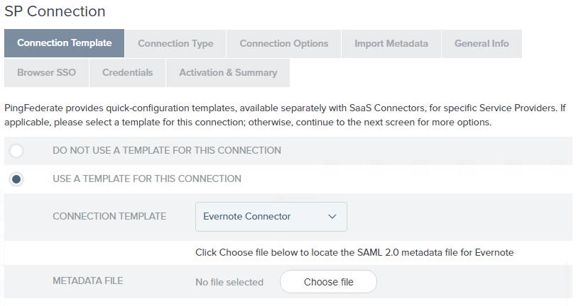 An image of the Connection Template screen.