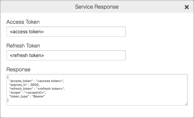 An example response shown by the OAuth Configuration Service