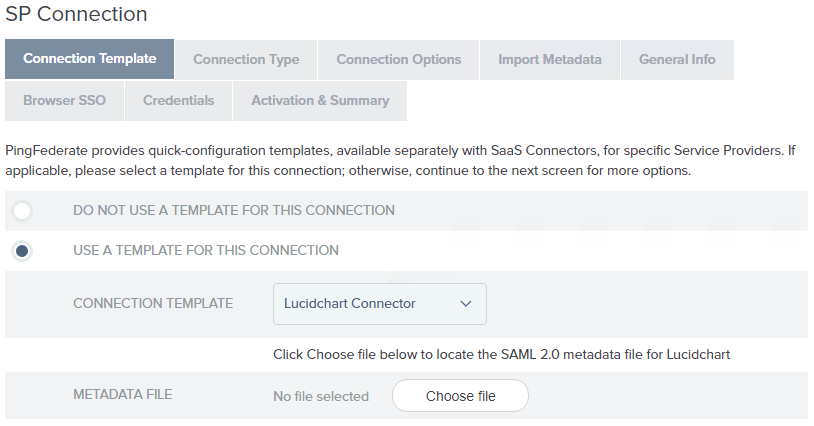 Image of the Connection Template screen.