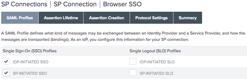 An image of the SAML Profiles screen.