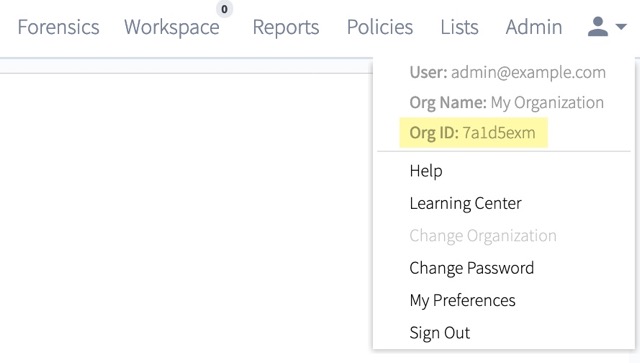 The organization ID shown on the Portal.