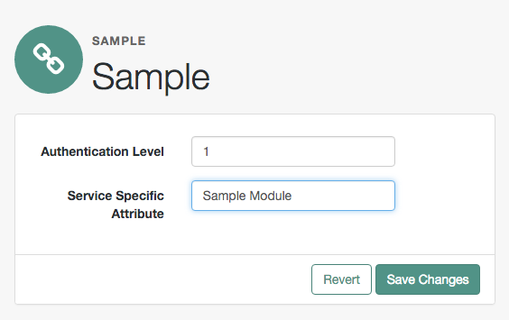 The module has two configurable properties, Authentication Level and Service Specific Attribute.