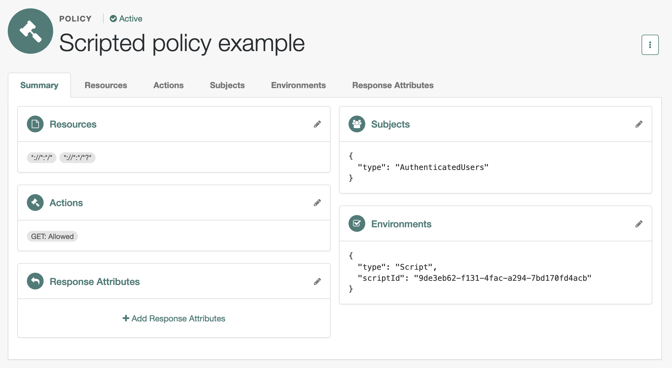 Policy settings for the scripted policy example