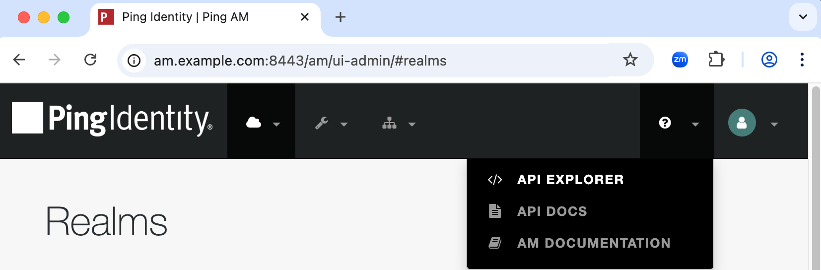 API Explorer, accessible from the help icon on the AM admin UI