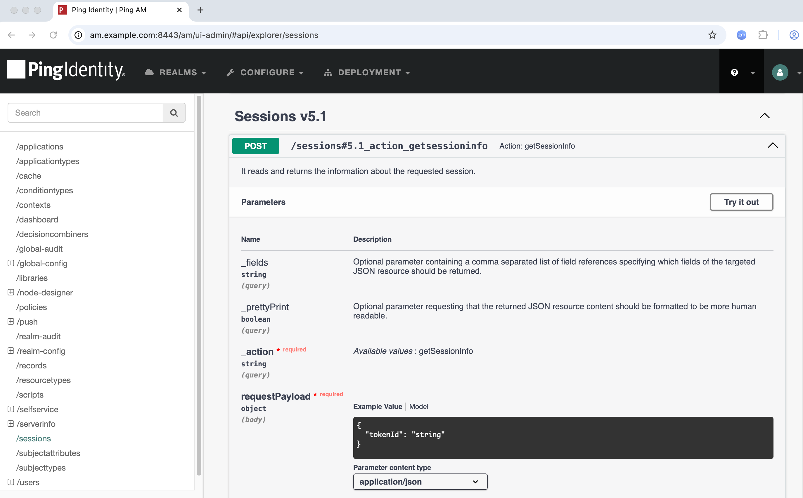 Detailed information about a sessions endpoint