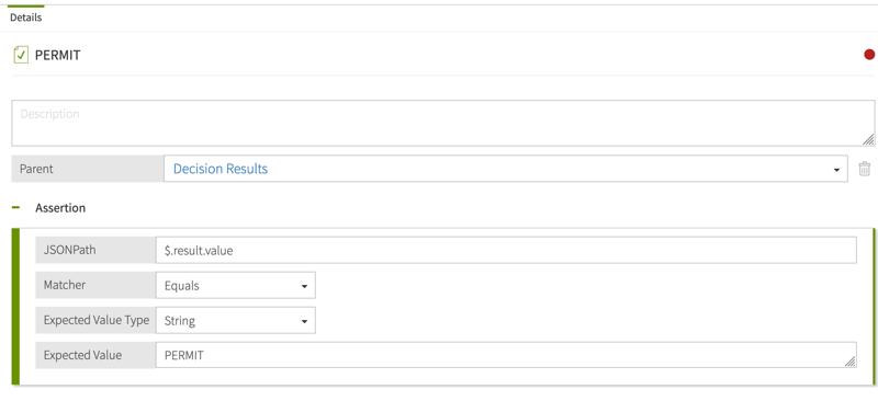 Screen capture of the assertion definition configured as specified