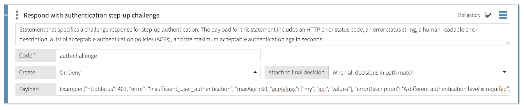 Screen capture of the auth-challenge statement template.