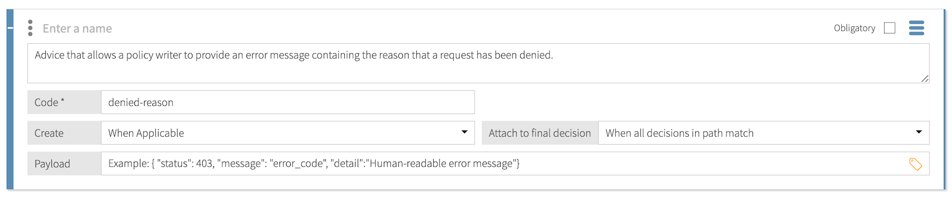Screen capture of the denied-reason statement template