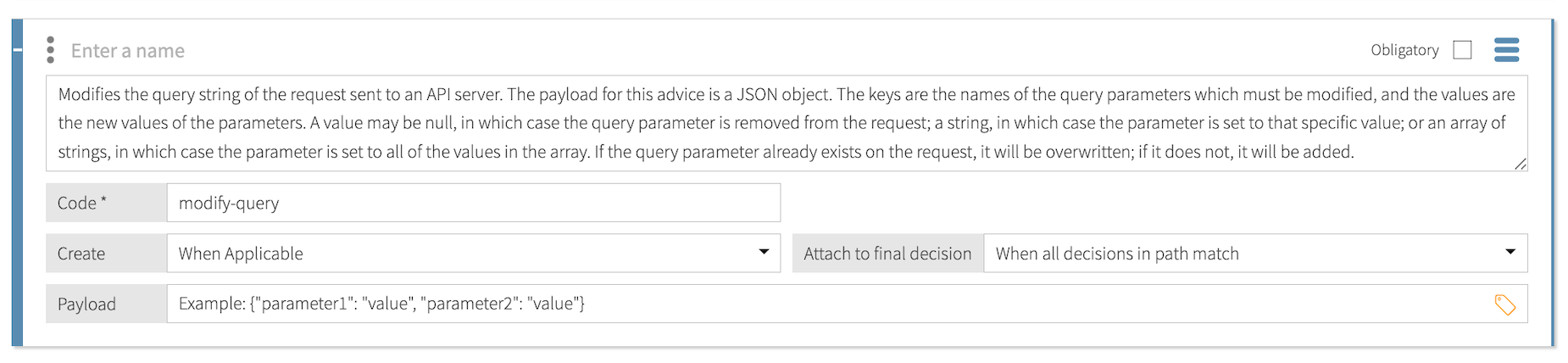 Screen capture of the modify-query statement template
