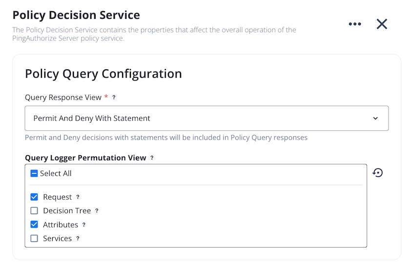 Screen capture of the Policy Query Configuration section with the request permutation logger view highlighted.