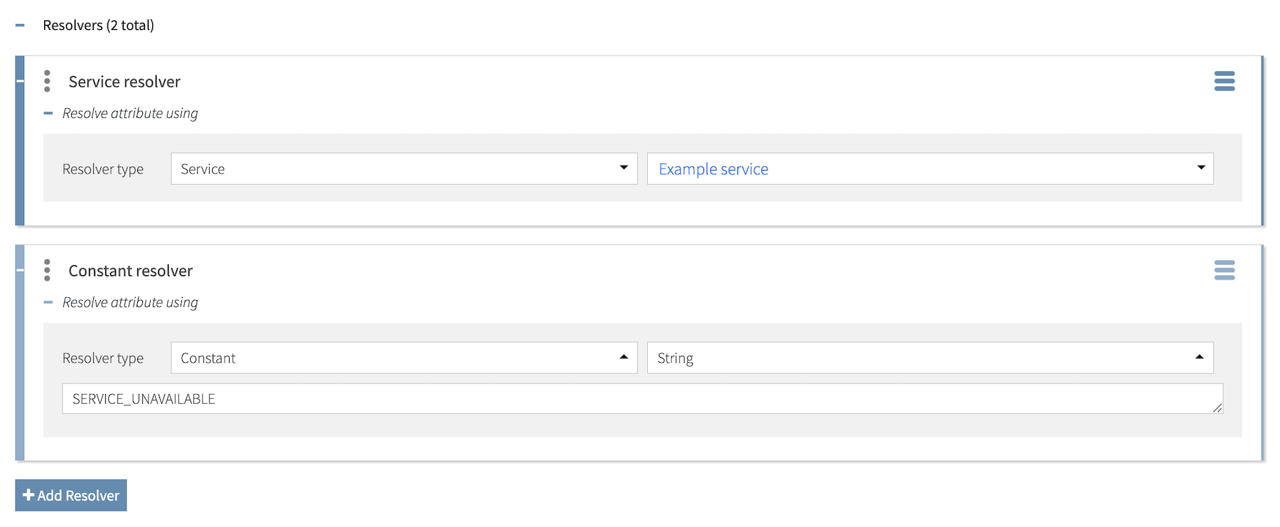 Screen capture of a Trust Framework attribute with a Service resolver and a Constant resolver that returns SERVICE_UNAVAILABLE