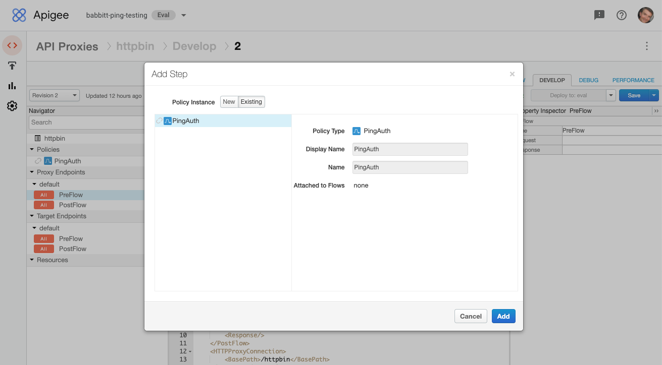 Screen capture of the Apigee proxy endpoint PreFlow step configuration details