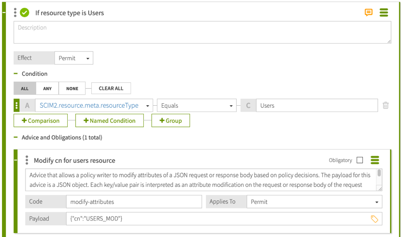 Screen capture of the rule for the Users resource, configured as specified