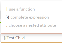 Screen capture showing the attribute tree menu with options for the attribute reference Test.Child