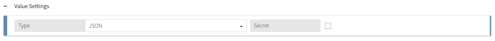 Screen capture of the Database Value Settings with JSON selected as the value type