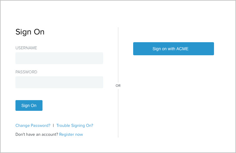 Screen capture of a sample sign-on page with an option to sign on with ACME