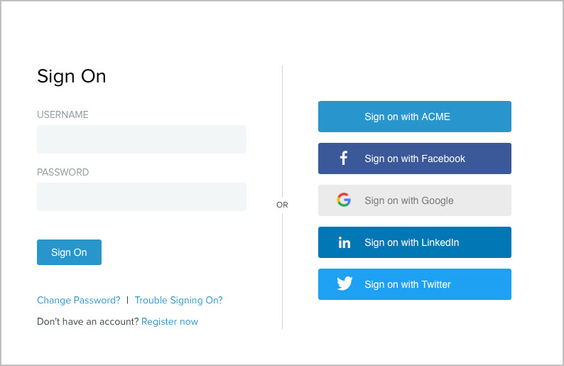 A sample sign-on page with an option to sign on with ACME and more