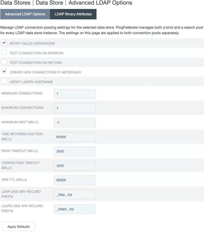 PingFederate’s Advanced LDAP Options window