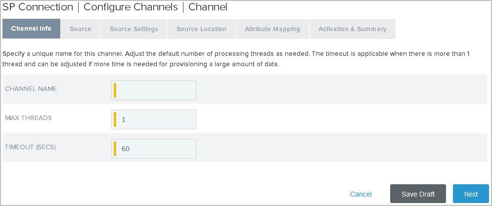 Screen capture illustrating the Channel Info tab in the administrative console.