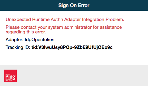 Sample error message with Tracking ID