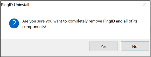 A screen capture illustrating the PingID Uninstall confirmation message.