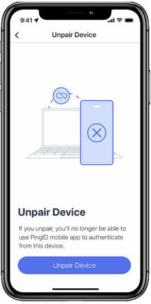 A screen capture of the Unpair Device screen warning that if you unpair you’ll no longer be able to use the app to authenticate from this device.