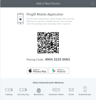 A screen capture of the Add a New Device window displaying the biometrics authentication method option.