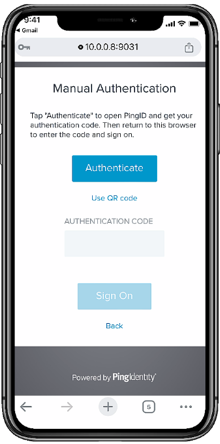 A screen capture of the Manual Authentication message requesting you to use a QR code to manually authenticate.