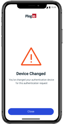 A screen capture of the Device Change window and message confirming you have changed your authenticating device