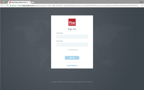 A screen capture of the PingID Sign On window.