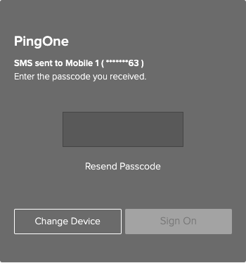 A screen capture of the Authentication window requesting the SMS passcode from your phone.