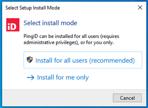 A screen capture of the User Account Control dialog and installation confirmation request, with the options Install for all users and Install for me only showing.