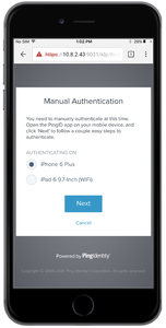 A screen capture of the Manual Authentication message requesting that you authenticate manually and displaying the devices paired to your account.