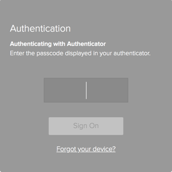 A screen capture of the Authentication window showing the passcode field.