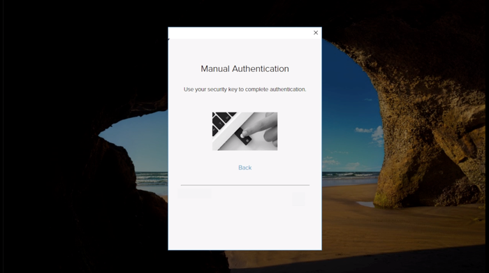 A screen capture of the Manual Authentication window prompting you to authenticate using your security key.