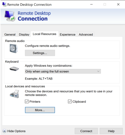 RDP - local resource tab