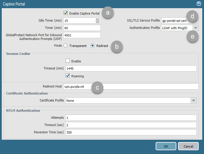 A screen capture of the Captive Portal window with completed fields.