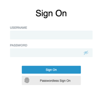 An image of the sign-on form showing the passwordless sign on button