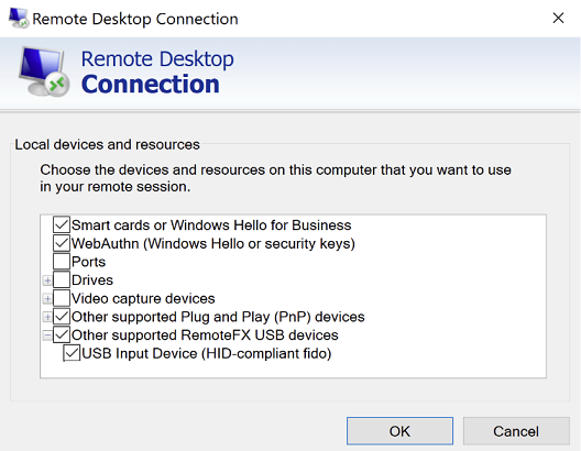 RDP configuration - other supported USB devices