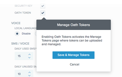 A screen capture of the Manage Oath Tokens window.