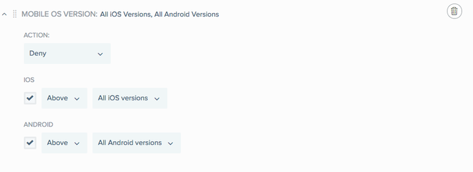 A screen capture of the Mobile OS Version rule wizard.