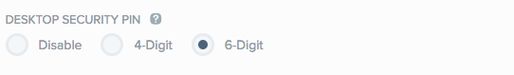A screen capture of the Desktop Security PIN section.