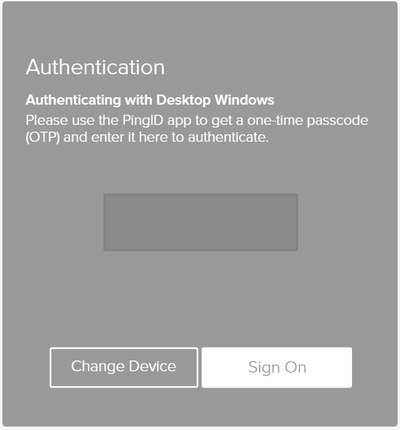 A screen shot of the authentication screen, prompting for a desktop app OTP.