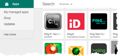 A screen capture of Google Play search results, showing the PingID app.