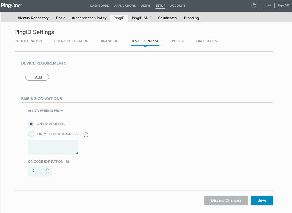 Device & Pairing window showing Pairing Conditions options