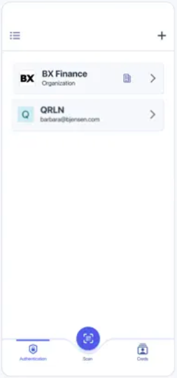 Image showing a list of organizations within the PingID mobile app