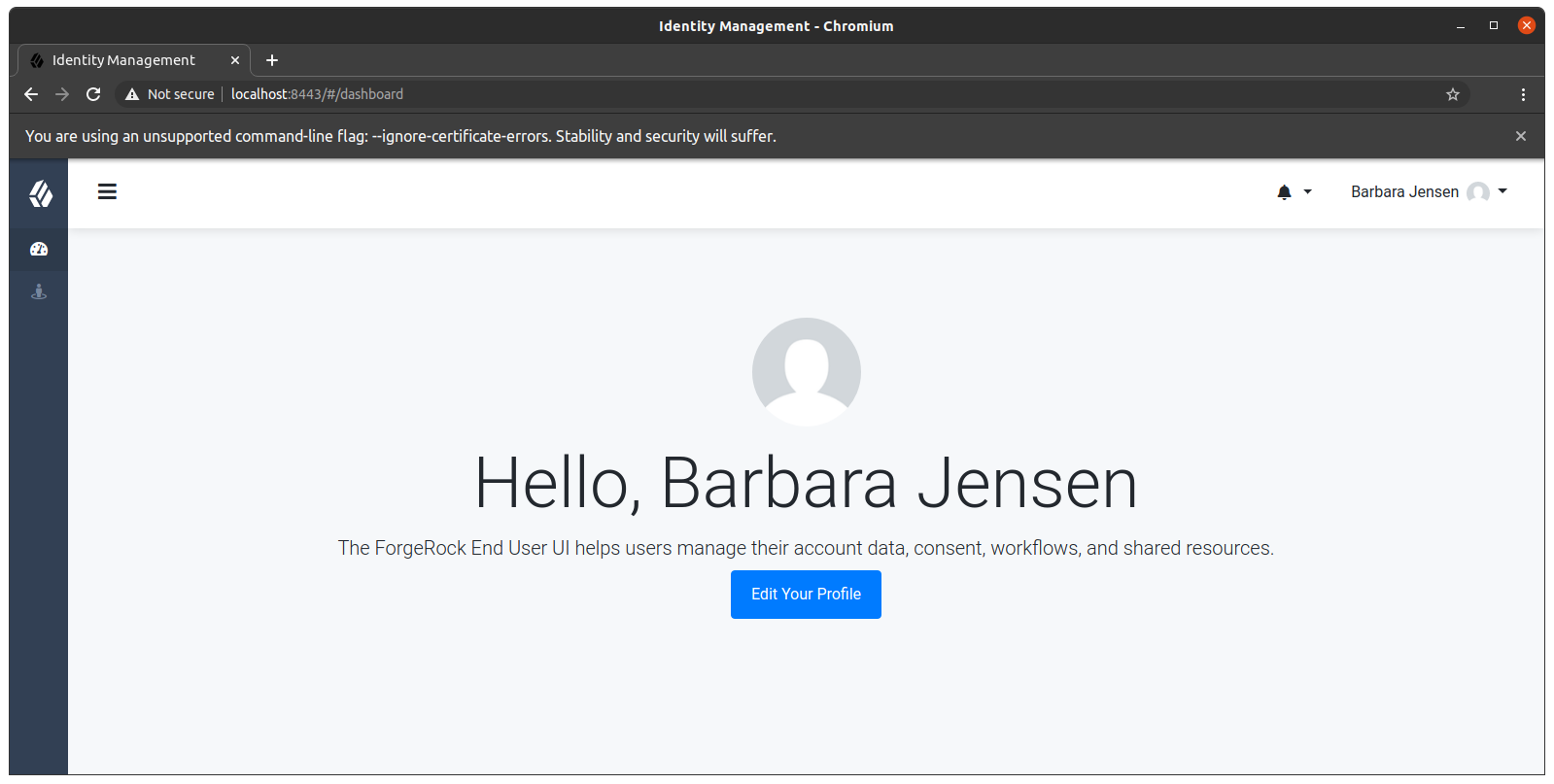 Image shows Barbara Jensen’s account page.