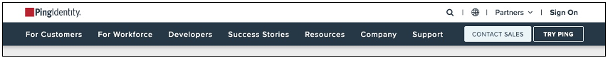 A screenshot of the Ping Identity website menu.